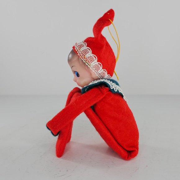 Vintage Knee Hugger Elf Pixie Rubber Face Felt Christmas Ornament Decor - Picture 6 of 8